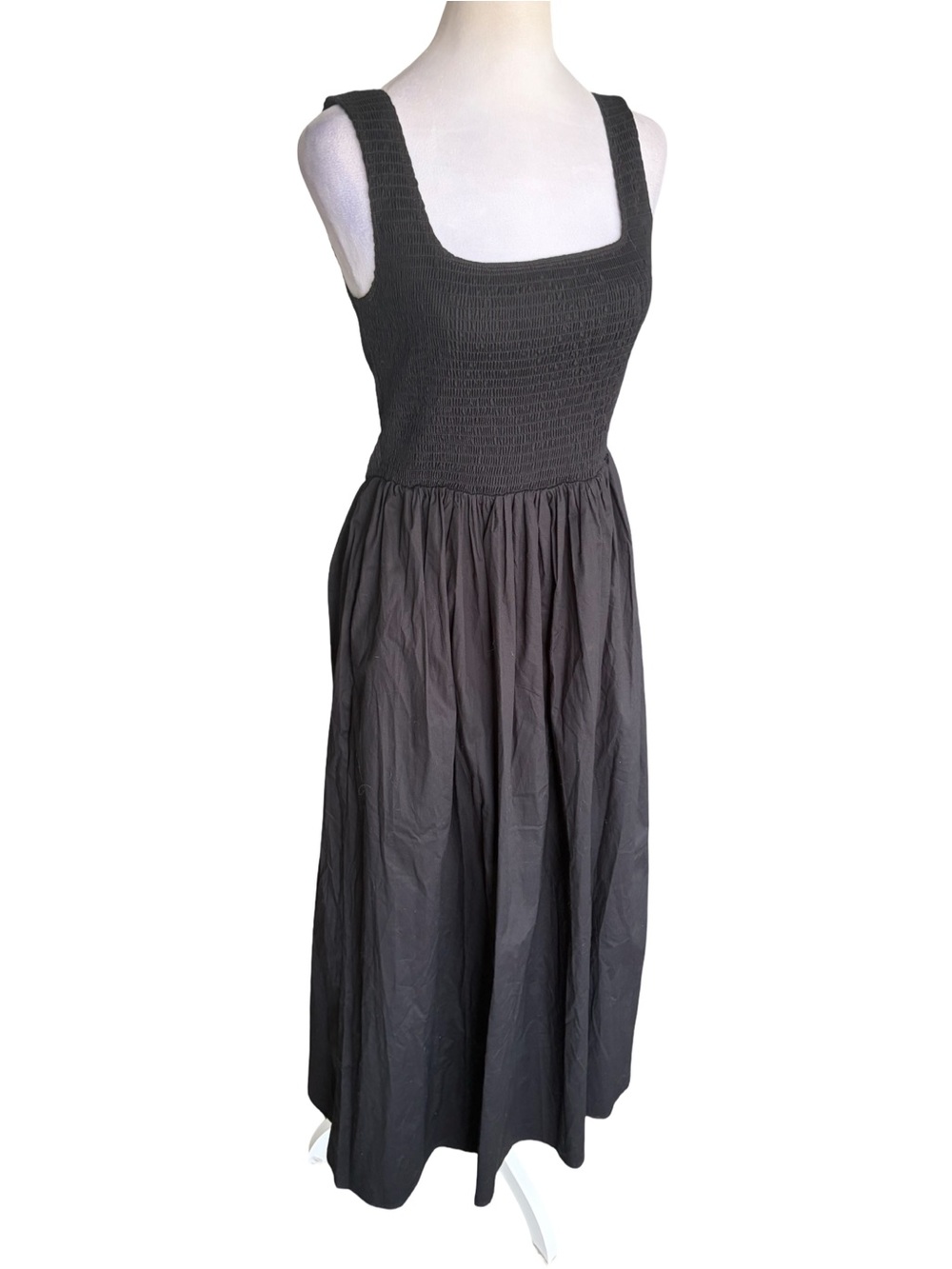 WAYF Smocked Fit & Flare Black Square Neck Midi Sundress Size Small - Picture 4 of 15